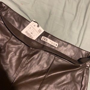 THE Zara Brown Leather Straight Pant